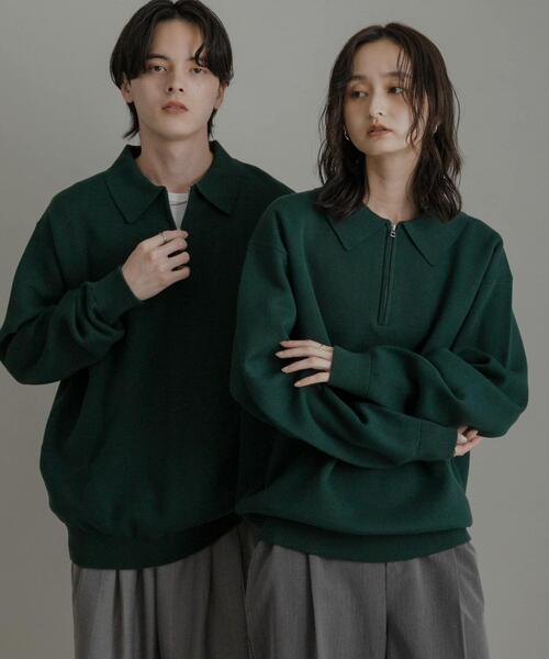 セール】『ユニセックス』スウェットライクハーフジップニット（ニット