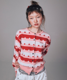 YOUHEE | STAR STRIPE CARDIGAN PINK(ニット/セーター)