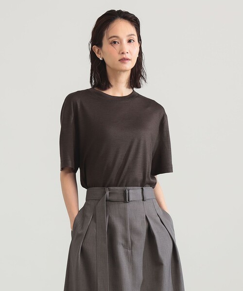 WRAPINKNOT（ラッピンノット）の「WRAPINKNOT / メリノウール フィット Tシャツ（Tシャツ/カットソー・レディース・ブラウン/ブラック・ONE SIZE）」の6枚目の写真