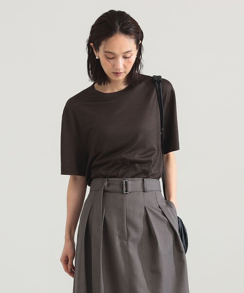 WRAPINKNOT（ラッピンノット）の「WRAPINKNOT / メリノウール フィット Tシャツ（Tシャツ/カットソー・レディース・ブラウン/ブラック・ONE SIZE）」の7枚目の写真