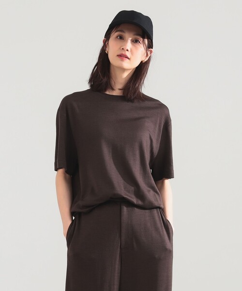 WRAPINKNOT（ラッピンノット）の「WRAPINKNOT / メリノウール フィット Tシャツ（Tシャツ/カットソー・レディース・ブラウン/ブラック・ONE SIZE）」の11枚目の写真
