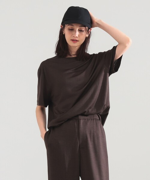 WRAPINKNOT（ラッピンノット）の「WRAPINKNOT / メリノウール フィット Tシャツ（Tシャツ/カットソー・レディース・ブラウン/ブラック・ONE SIZE）」の12枚目の写真