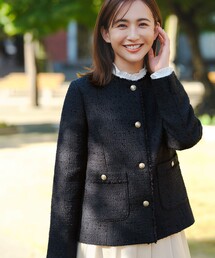 ANY SIS（エニィスィス）の「ノーカラーフリンジツイード ジャケット（ノーカラージャケット）」