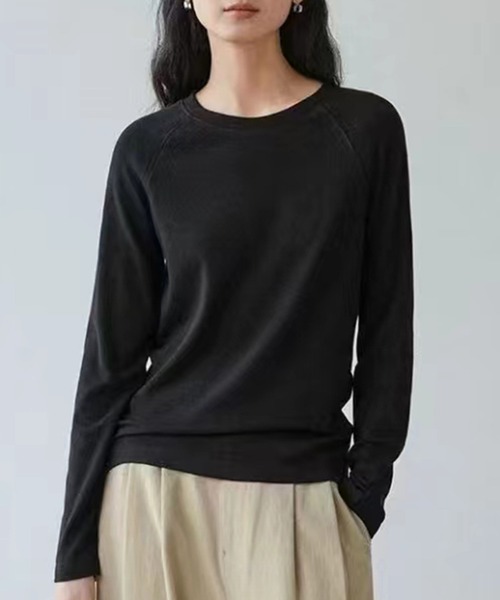LOWO(ロワ)の「カシミヤ混コットンロンT|しっとり柔らか・ストレスフリーの大人Tシャツ カットソー 長袖 きれいめ レディース インナー(Tシャツ/カットソー・レディース・ブラック/グレー/ホワイト・M/L)」の3枚目の写真