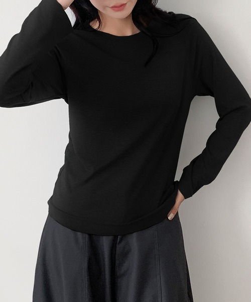 LOWO(ロワ)の「カシミヤ混コットンロンT|しっとり柔らか・ストレスフリーの大人Tシャツ カットソー 長袖 きれいめ レディース インナー(Tシャツ/カットソー・レディース・ブラック/グレー/ホワイト・M/L)」の8枚目の写真