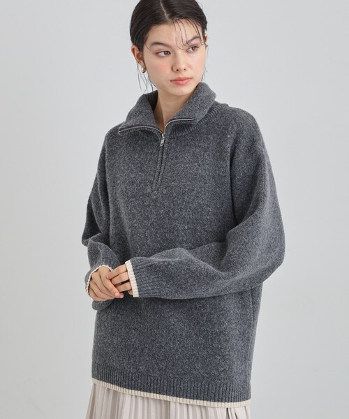 THE SHOP TK (ザ ショップ ティーケー )の「【洗える】ほど良くラフで女性らしい ハーフZIPニット(ニット/セーター・レディース・ブルー/チャコールグレー/ライトベージュ・13/12)」の2枚目の写真
