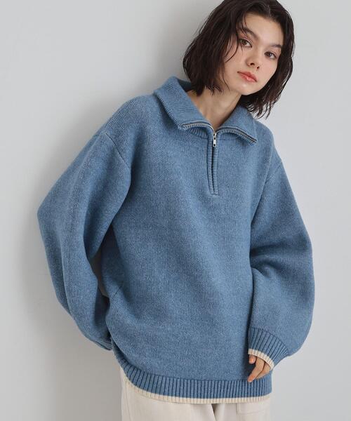 THE SHOP TK (ザ ショップ ティーケー )の「【洗える】ほど良くラフで女性らしい ハーフZIPニット(ニット/セーター・レディース・ブルー/チャコールグレー/ライトベージュ・13/12)」の1枚目の写真