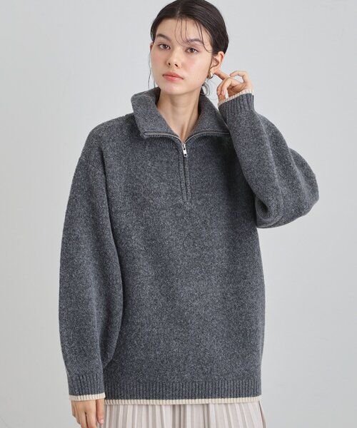 THE SHOP TK (ザ ショップ ティーケー )の「【洗える】ほど良くラフで女性らしい ハーフZIPニット(ニット/セーター・レディース・ブルー/チャコールグレー/ライトベージュ・13/12)」の4枚目の写真