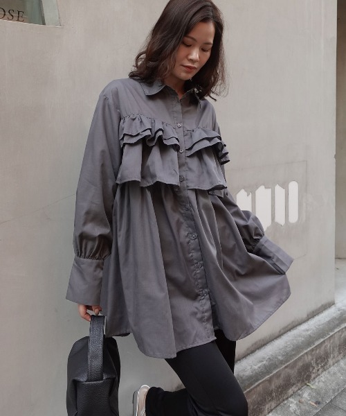 CORNERS（コーナーズ）の「ブロードフリルチュニックブラウス（シャツ/ブラウス・レディース・ブラック/チャコールグレー/ブラウン・M）」の13枚目の写真