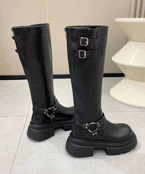 HALEY PESCA(ヘーリーペスカ)の「HALEY PESCA/ベルテッド厚底ロングブーツ(ブーツ・レディース・ブラック/ブラウン・38/36/40)」の3枚目の写真