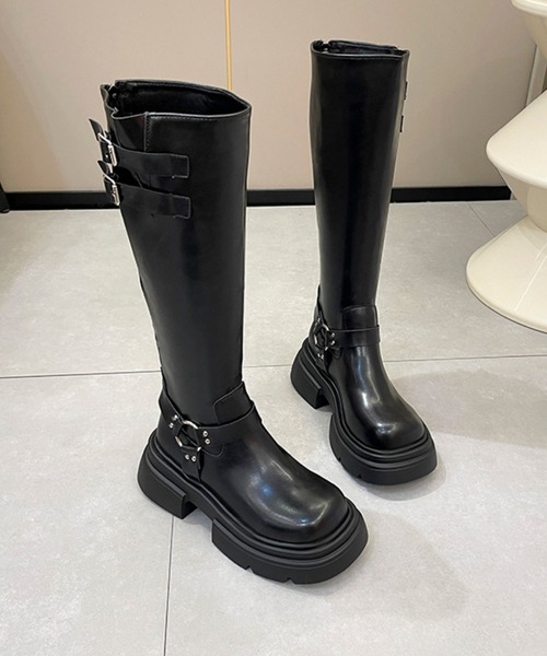 HALEY PESCA(ヘーリーペスカ)の「HALEY PESCA/ベルテッド厚底ロングブーツ(ブーツ・レディース・ブラック/ブラウン・38/36/40)」の4枚目の写真