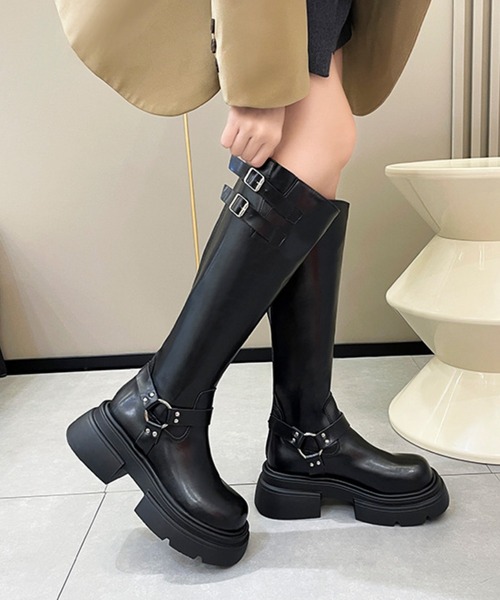 HALEY PESCA(ヘーリーペスカ)の「HALEY PESCA/ベルテッド厚底ロングブーツ(ブーツ・レディース・ブラック/ブラウン・38/36/40)」の7枚目の写真