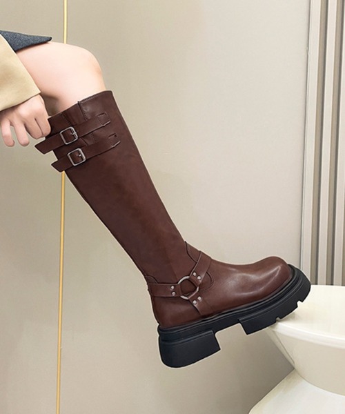 HALEY PESCA(ヘーリーペスカ)の「HALEY PESCA/ベルテッド厚底ロングブーツ(ブーツ・レディース・ブラック/ブラウン・38/36/40)」の17枚目の写真