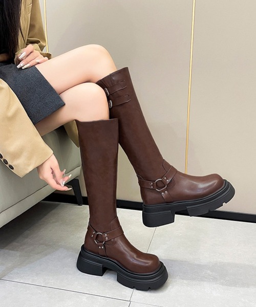 HALEY PESCA(ヘーリーペスカ)の「HALEY PESCA/ベルテッド厚底ロングブーツ(ブーツ・レディース・ブラック/ブラウン・38/36/40)」の18枚目の写真