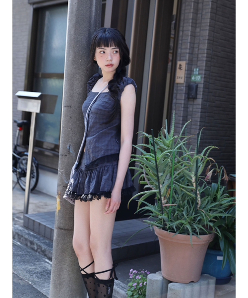 UGLY SHADOW(アグリーシャドウ)の「チェックシャーリングスカート(チャコール)(スカート・レディース・その他・SMALL)」の5枚目の写真