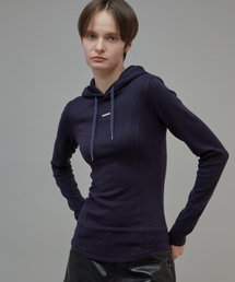Wool Slim Fit Hoodie Navy