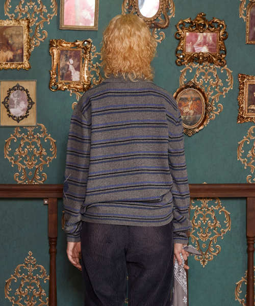 UNALLOYED(アナロイド)の「ストライプロゴニットポロシャツ / グレー(ポロシャツ・レディース・L/M・FREE)」の4枚目の写真