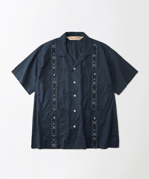 GUAYABERA CUBA EMD HALF SHIRT NAVY — гавайская рубашка-гуаябера темно‑синяя