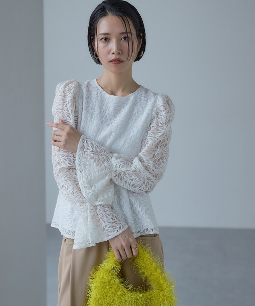 Callarus（カラルス）の「＜単品＞総レースペプラムデザインブラウス〔Callarus〕（シャツ/ブラウス・レディース・ホワイト/ブラック・S/M/L/LL/3L）」の5枚目の写真