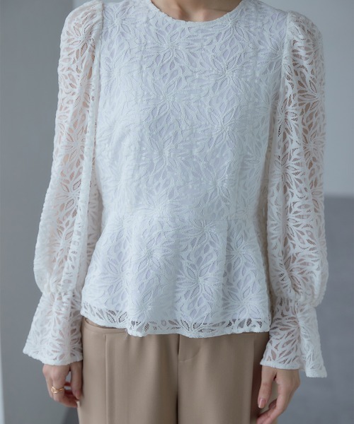 Callarus（カラルス）の「＜単品＞総レースペプラムデザインブラウス〔Callarus〕（シャツ/ブラウス・レディース・ホワイト/ブラック・S/M/L/LL/3L）」の7枚目の写真