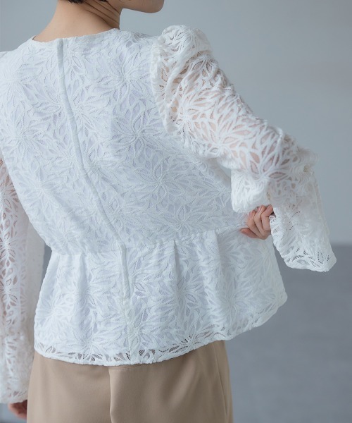 Callarus（カラルス）の「＜単品＞総レースペプラムデザインブラウス〔Callarus〕（シャツ/ブラウス・レディース・ホワイト/ブラック・S/M/L/LL/3L）」の12枚目の写真