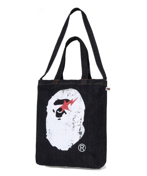 A BATHING APE（アベイシングエイプ）の「APE HEAD DENIM 2WAY TOTE BAG（トートバッグ・メンズ・インディゴブルー・FREE）」の2枚目の写真