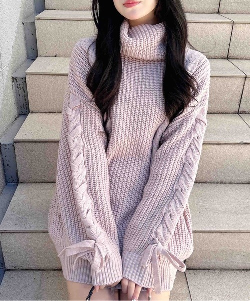 INGNI（イング）の「タートルネックルーズチュニックニット（チュニック・レディース・アイボリー/ボルドー/ピンク/ベージュ・M）」の3枚目の写真