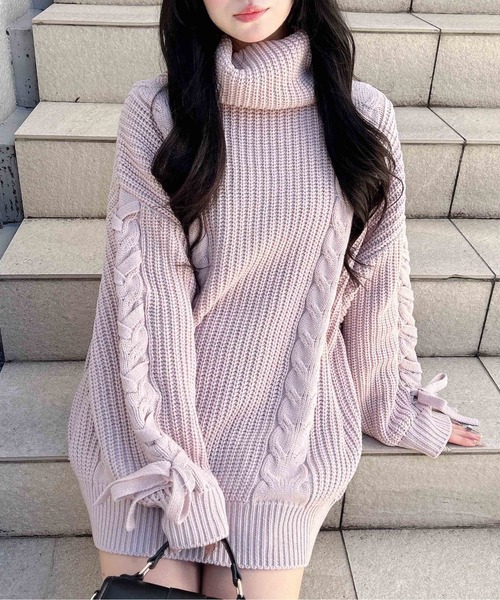 INGNI（イング）の「タートルネックルーズチュニックニット（チュニック・レディース・アイボリー/ボルドー/ピンク/ベージュ・M）」の21枚目の写真