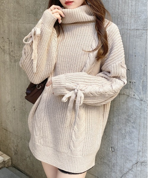 INGNI（イング）の「タートルネックルーズチュニックニット（チュニック・レディース・アイボリー/ボルドー/ピンク/ベージュ・M）」の12枚目の写真