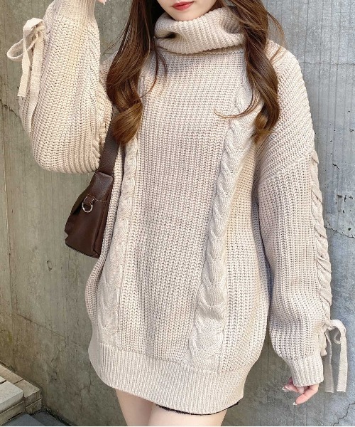 INGNI（イング）の「タートルネックルーズチュニックニット（チュニック・レディース・アイボリー/ボルドー/ピンク/ベージュ・M）」の13枚目の写真