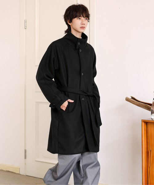 neos(ネオス)の「【neos】ルーズシルエット スタンドネック フェイクウール ロング コート ジャケット(ステンカラーコート・メンズ・ベージュ/ブラック・MEDIUM/LARGE/X-LARGE)」の1枚目の写真