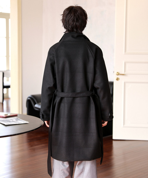 neos(ネオス)の「【neos】ルーズシルエット スタンドネック フェイクウール ロング コート ジャケット(ステンカラーコート・メンズ・ベージュ/ブラック・MEDIUM/LARGE/X-LARGE)」の7枚目の写真