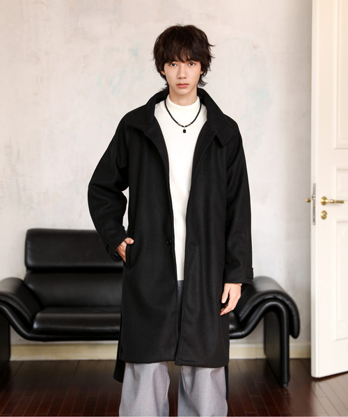 neos(ネオス)の「【neos】ルーズシルエット スタンドネック フェイクウール ロング コート ジャケット(ステンカラーコート・メンズ・ベージュ/ブラック・MEDIUM/LARGE/X-LARGE)」の8枚目の写真