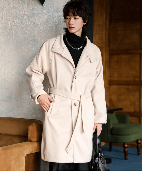 neos(ネオス)の「【neos】ルーズシルエット スタンドネック フェイクウール ロング コート ジャケット(ステンカラーコート・メンズ・ベージュ/ブラック・MEDIUM/LARGE/X-LARGE)」の9枚目の写真