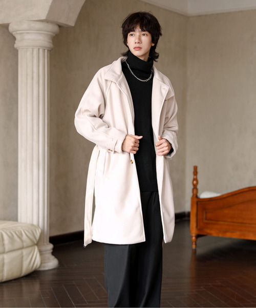 neos(ネオス)の「【neos】ルーズシルエット スタンドネック フェイクウール ロング コート ジャケット(ステンカラーコート・メンズ・ベージュ/ブラック・MEDIUM/LARGE/X-LARGE)」の10枚目の写真