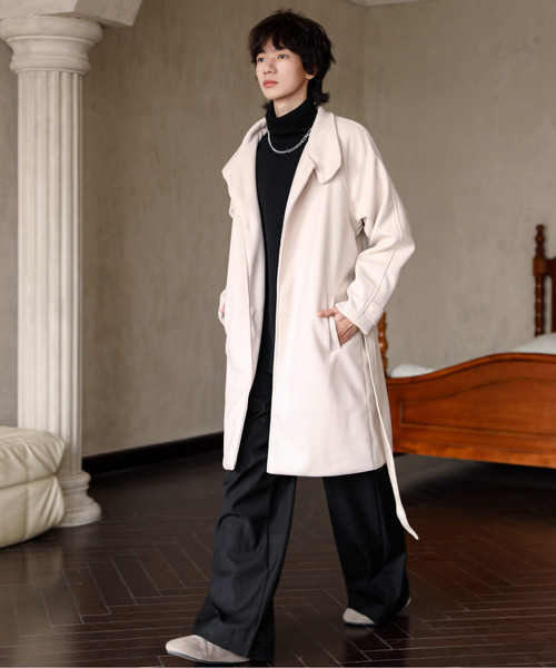 neos(ネオス)の「【neos】ルーズシルエット スタンドネック フェイクウール ロング コート ジャケット(ステンカラーコート・メンズ・ベージュ/ブラック・MEDIUM/LARGE/X-LARGE)」の11枚目の写真