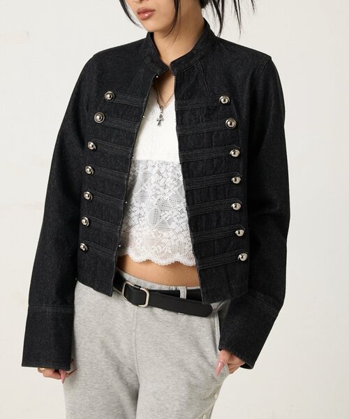 WHO'S WHO gallery(フーズフーギャラリー)の「ナポレオンデニムジャケット(デニムジャケット・レディース・ブラック/サックスブルー・FREE)」の1枚目の写真