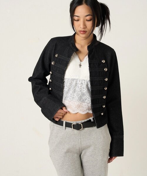 WHO'S WHO gallery(フーズフーギャラリー)の「ナポレオンデニムジャケット(デニムジャケット・レディース・ブラック/サックスブルー・FREE)」の3枚目の写真