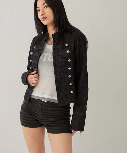 WHO'S WHO gallery(フーズフーギャラリー)の「ナポレオンデニムジャケット(デニムジャケット・レディース・ブラック/サックスブルー・FREE)」の8枚目の写真