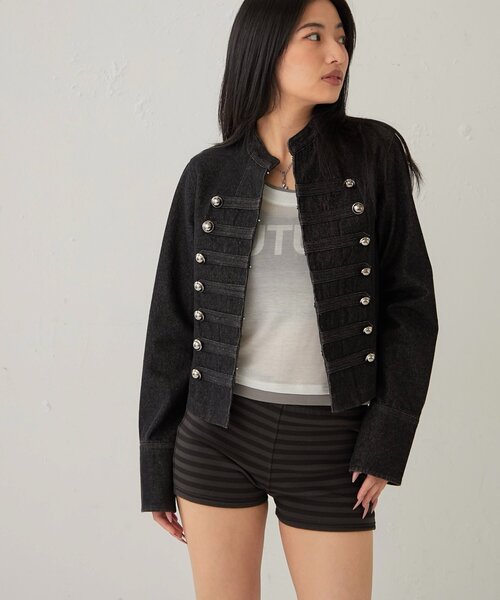 WHO'S WHO gallery(フーズフーギャラリー)の「ナポレオンデニムジャケット(デニムジャケット・レディース・ブラック/サックスブルー・FREE)」の9枚目の写真