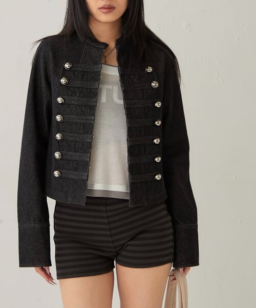 WHO'S WHO gallery(フーズフーギャラリー)の「ナポレオンデニムジャケット(デニムジャケット・レディース・ブラック/サックスブルー・FREE)」の10枚目の写真