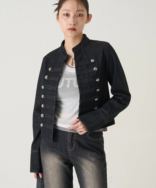 WHO'S WHO gallery(フーズフーギャラリー)の「ナポレオンデニムジャケット(デニムジャケット・レディース・ブラック/サックスブルー・FREE)」の16枚目の写真