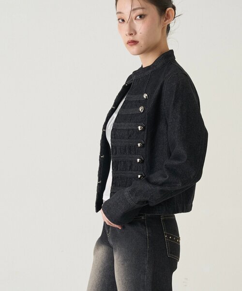 WHO'S WHO gallery(フーズフーギャラリー)の「ナポレオンデニムジャケット(デニムジャケット・レディース・ブラック/サックスブルー・FREE)」の18枚目の写真