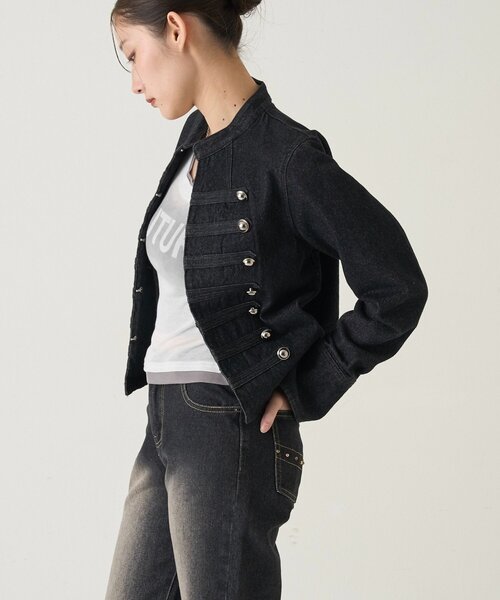 WHO'S WHO gallery(フーズフーギャラリー)の「ナポレオンデニムジャケット(デニムジャケット・レディース・ブラック/サックスブルー・FREE)」の19枚目の写真