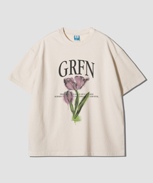 ロゴフラワーオーバーサイズ半袖Tシャツ-ナチュラルコットン