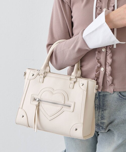 OLIVE des OLIVE（オリーブデオリーブ）の「ハートスタッズバッグ（トートバッグ・レディース・ピンク/ブラック/アイボリー/ベージュ・FREE）」の7枚目の写真