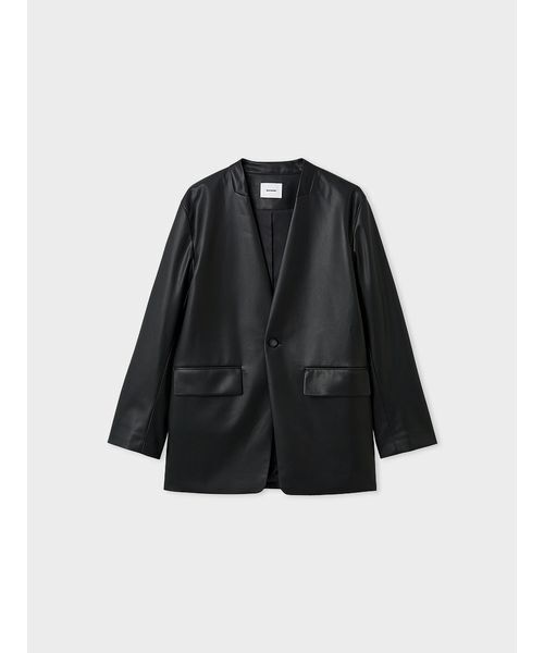 ウォッシャブルレザーノーカラージャケット（ノーカラージャケット