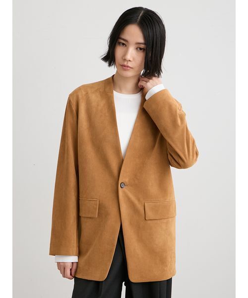 MIESROHE(ミースロエ)の「ウォッシャブルレザーノーカラージャケット(ノーカラージャケット・レディース・ブラック/ブラウン/ベージュ・0/1)」の21枚目の写真
