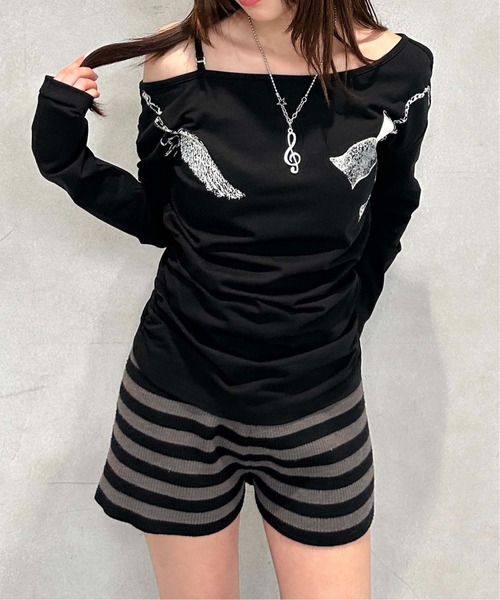 sedacle girl(セダクルガール)の「アシメオフショルプリントロンT(Tシャツ/カットソー・レディース・ブラック/グレー・SMALL/MEDIUM)」の8枚目の写真