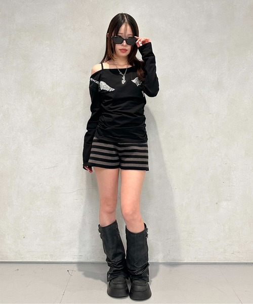 sedacle girl(セダクルガール)の「アシメオフショルプリントロンT(Tシャツ/カットソー・レディース・ブラック/グレー・SMALL/MEDIUM)」の12枚目の写真